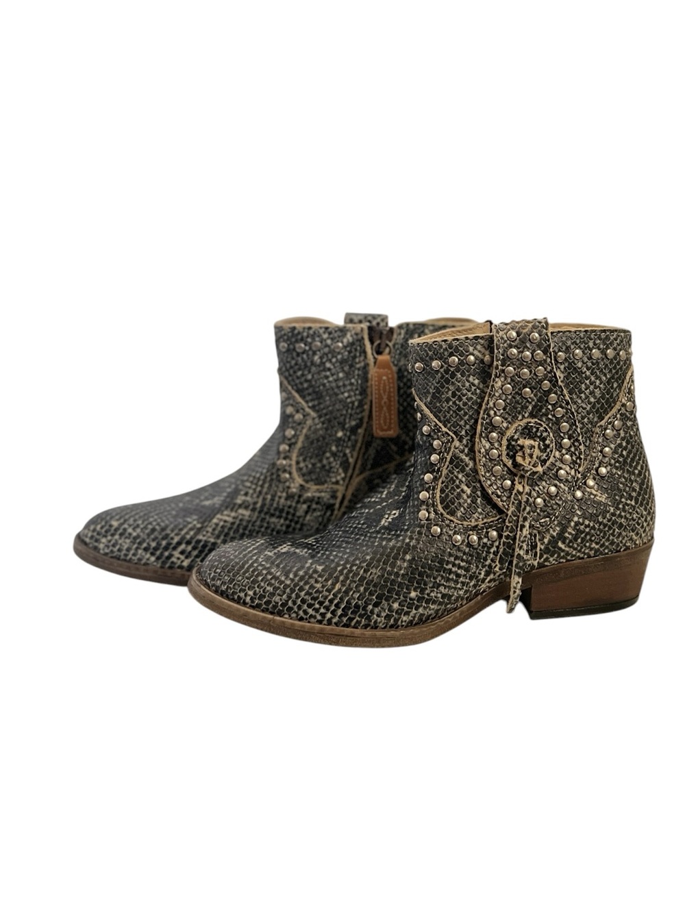 dingo Clementine Snake-Print Studded Ankle Booties - Cream/Brown- NWT - Size 7.5